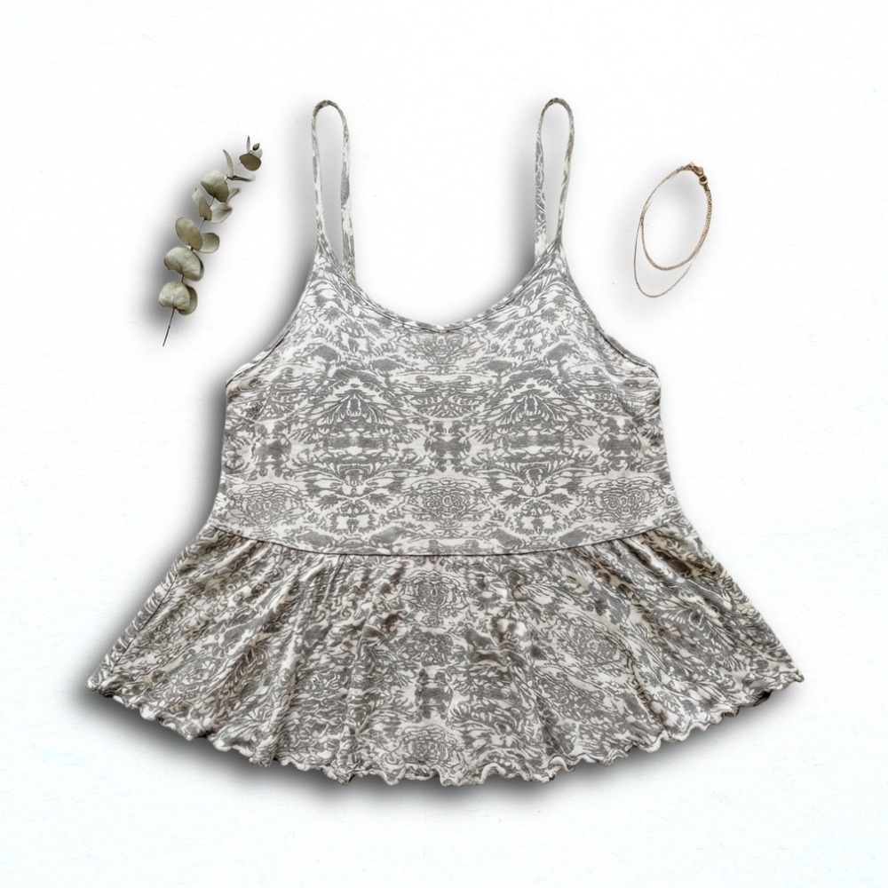 Urban Outfitters Grey White Paisley Babydoll Camisole Peplum Tank Top XS